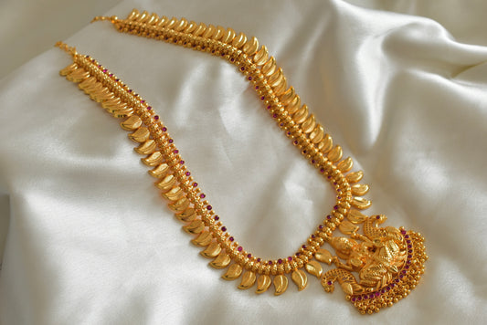 Gold look alike kerala style AD pink lakshmi mango haar dj-51955