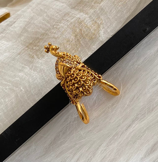 Matte finish white stone peacock vanki style finger ring dj-54329
