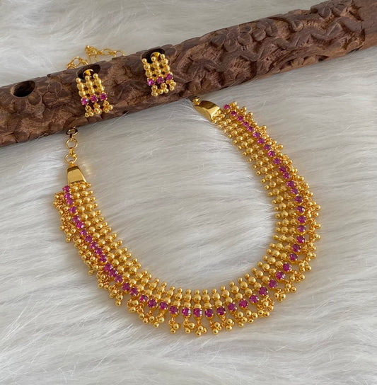 Gold tone kerala style ruby stone choker necklace set dj-54315