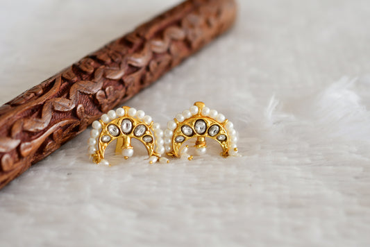 Gold tone white kundan jadau moon bugadi earrings dj-52464