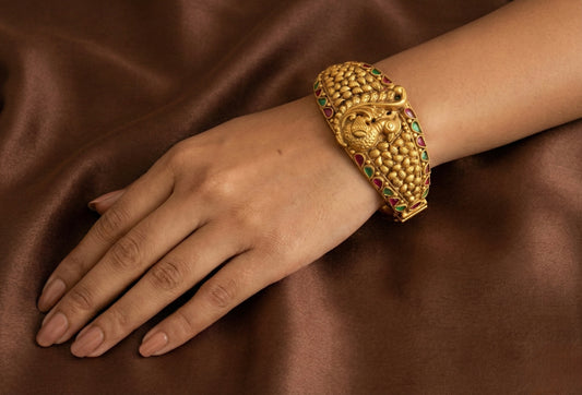 Matte Finish Ruby-green Peacock Kada/bangle DJ28098