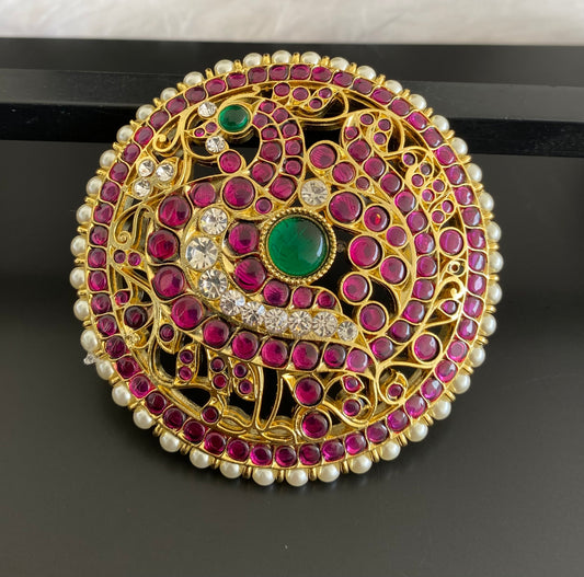 Gold tone precious kemp-white-green round peacock hair jewel(rakodi)dj-53364