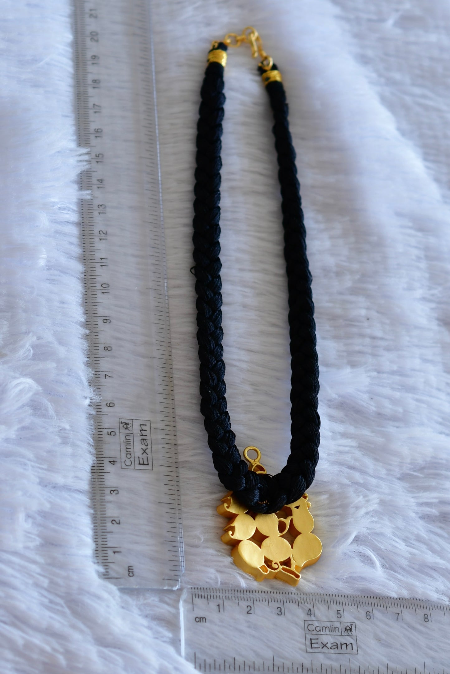 Gold tone black silk thread ganesha navarathna kundan jadau necklace dj-48656
