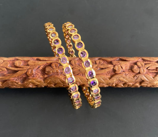 Gold tone South Indian style purple bangles(2.6) dj-51063