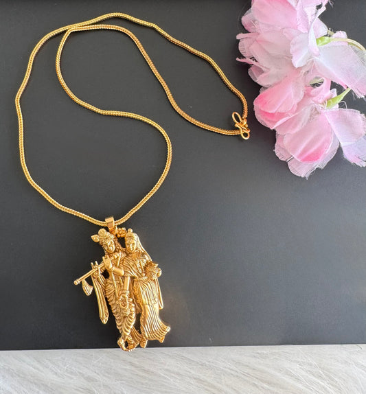 Matte finish 18 inches chain with Radhe-Krishna pendant dj-51230