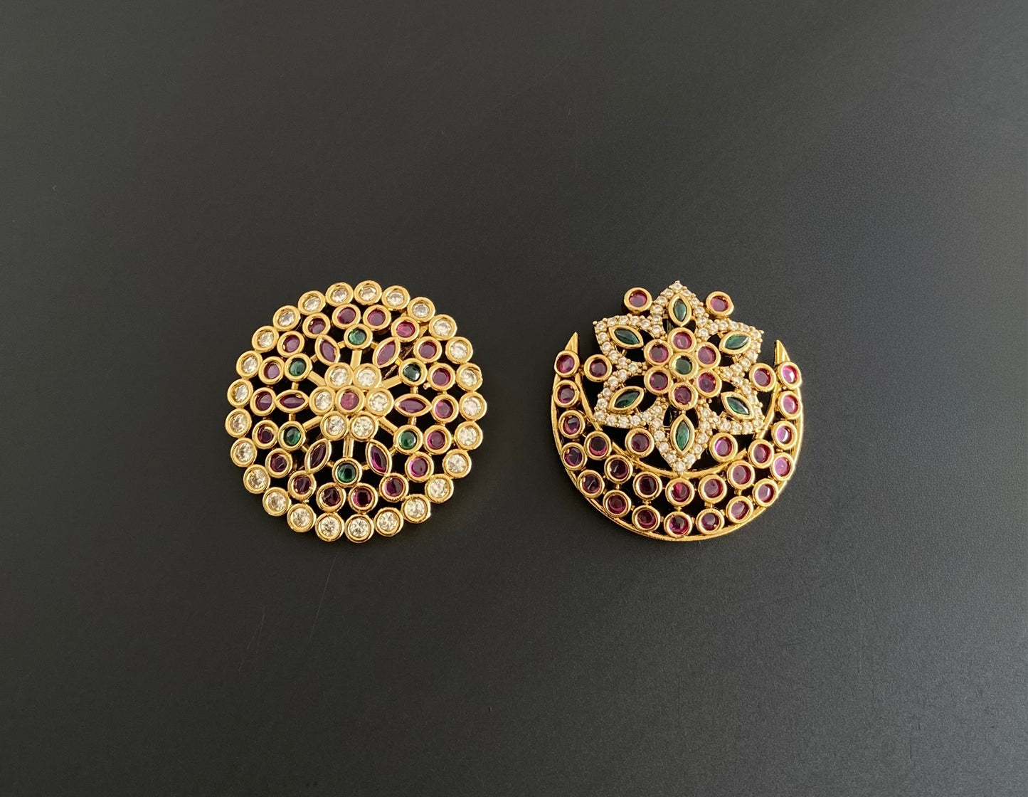 Antique gold tone cz kemp-green flower sun moon hair jewel- Dj-51350