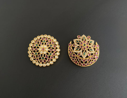 Antique gold tone cz kemp-green flower sun moon hair jewel- Dj-51350