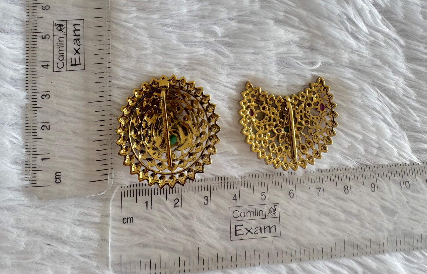 Antique gold tone kemp-green-white peacock sun moon hair jewel dj-52018