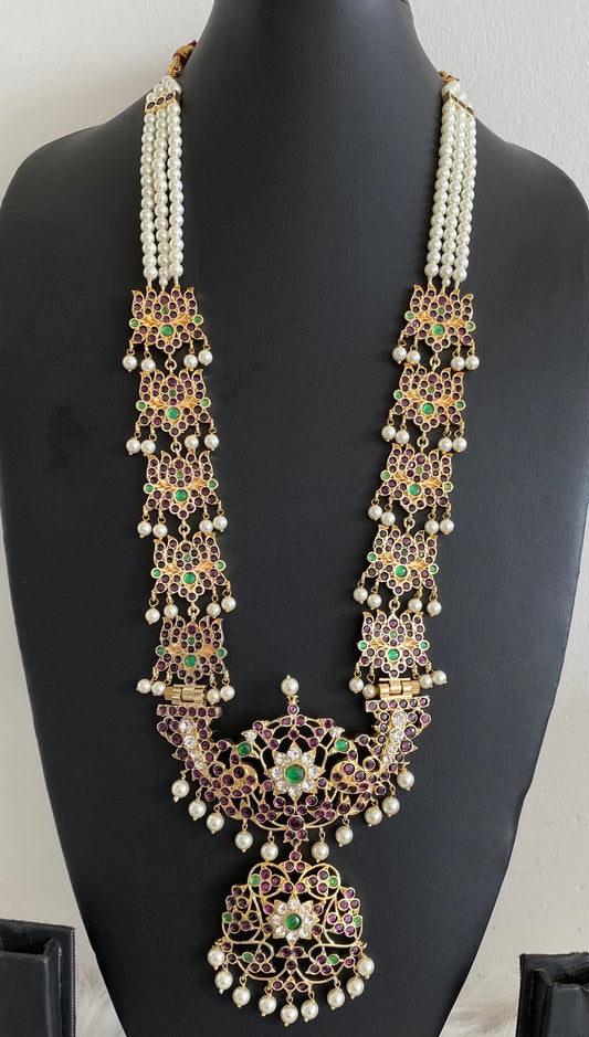 Gold tone precious kemp-green-white pearl lotus haar dj-54680