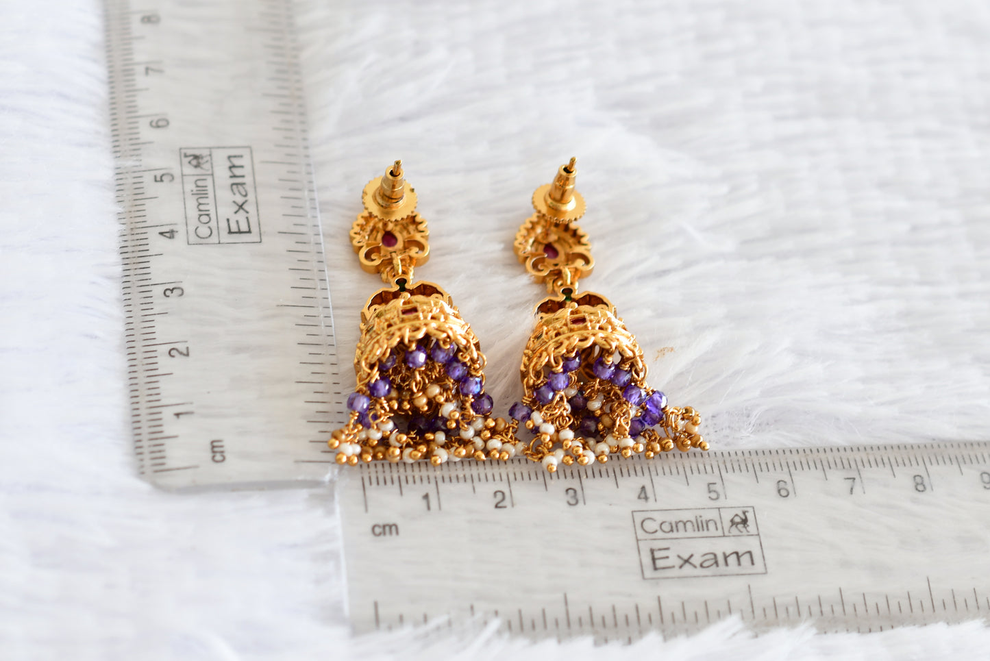 Antique gold tone ruby-green purple beaded elephant jhumkka dj-52161