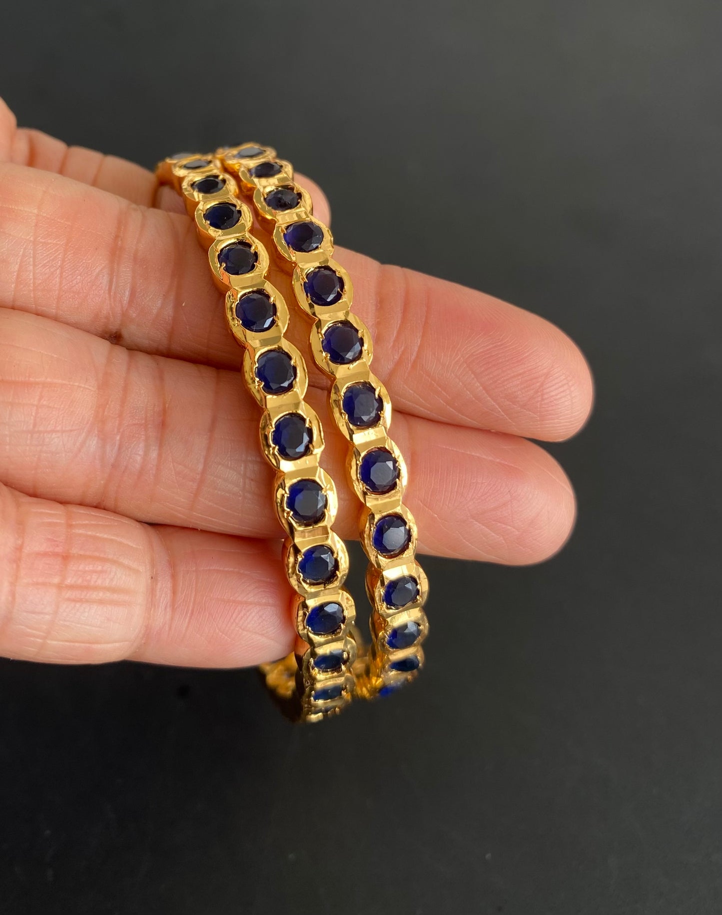Gold tone South Indian style dark blue bangles(2.8) dj-51060