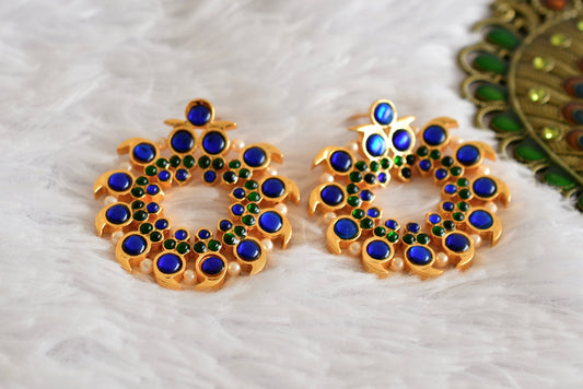 Gold tone blue-green pearl mango big earrings dj-52358