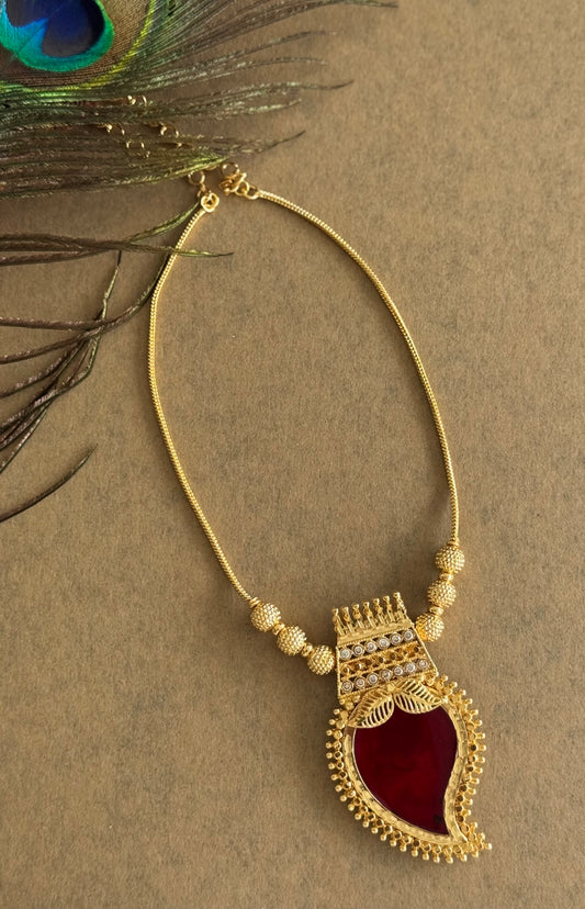 Gold tone red-white kerala style mango kodi necklace dj-51697