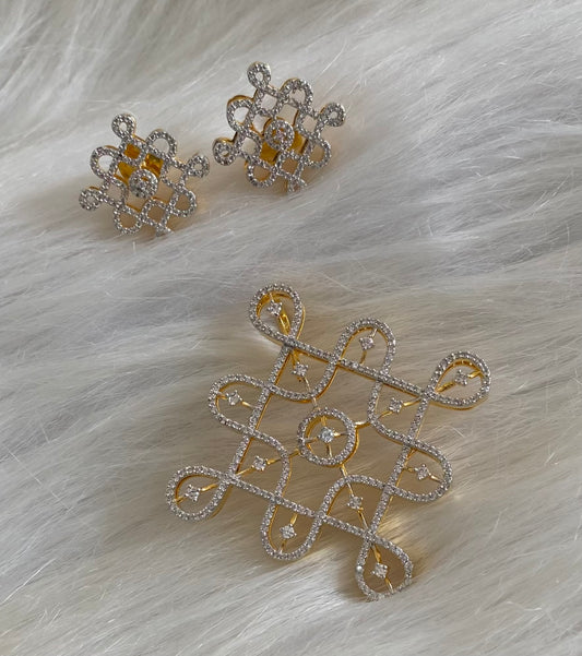 Two tone cz white rangoli pendant set dj-54308