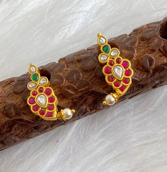 Gold tone pink-green-white kundan jadau mango stud/earrings dj-50645