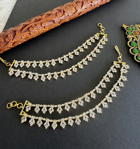 Two tone cz white stone double layer ear side chain dj-52054