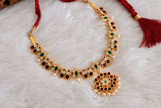 Gold tone precious kemp-green-white pearl mango necklace dj-52258