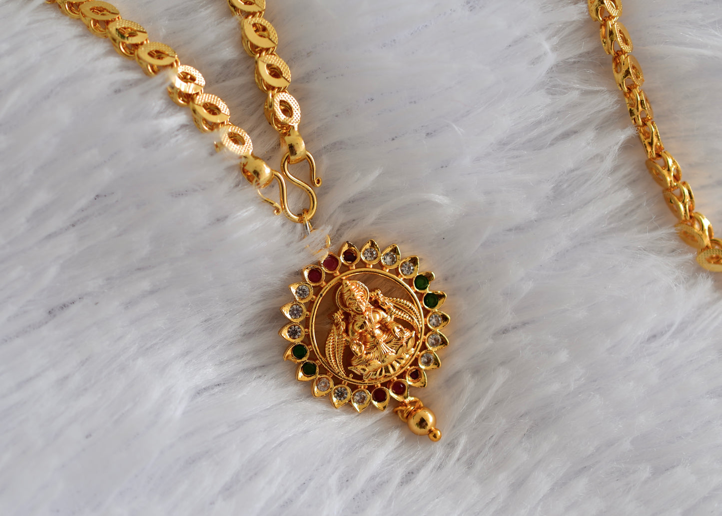 Gold tone 24 inches chain with lakshmi pendant dj-52680