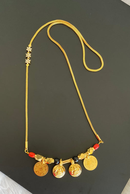 Gold tone 24 inches white flower mugappu with coral-black beads lakshmi coin mangalyam dj-52998