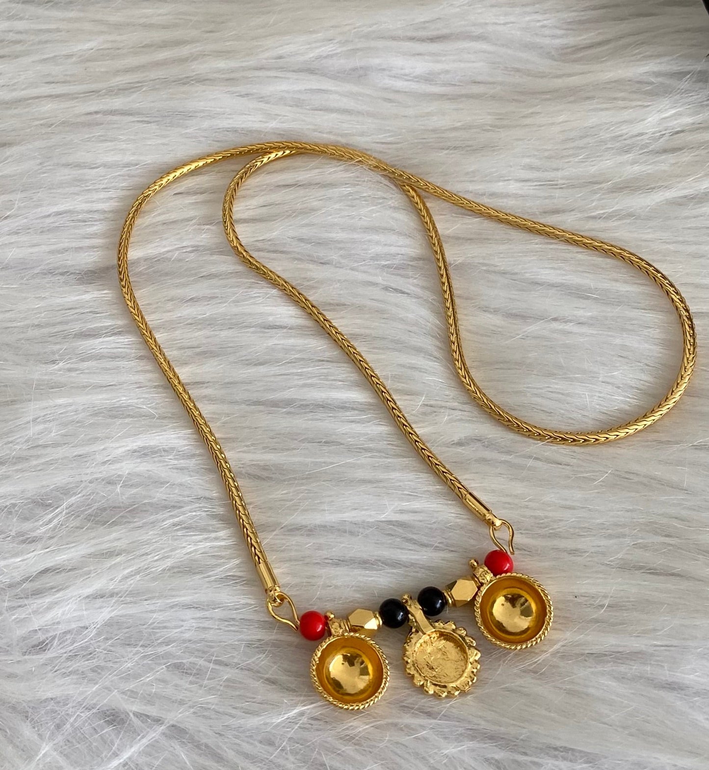 Gold tone 24 inches coral-black beads lakshmi coin bottu mangalyam dj-54111
