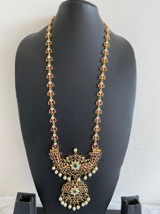 Gold tone precious kemp-green-white pearl flower haar Dj-52906