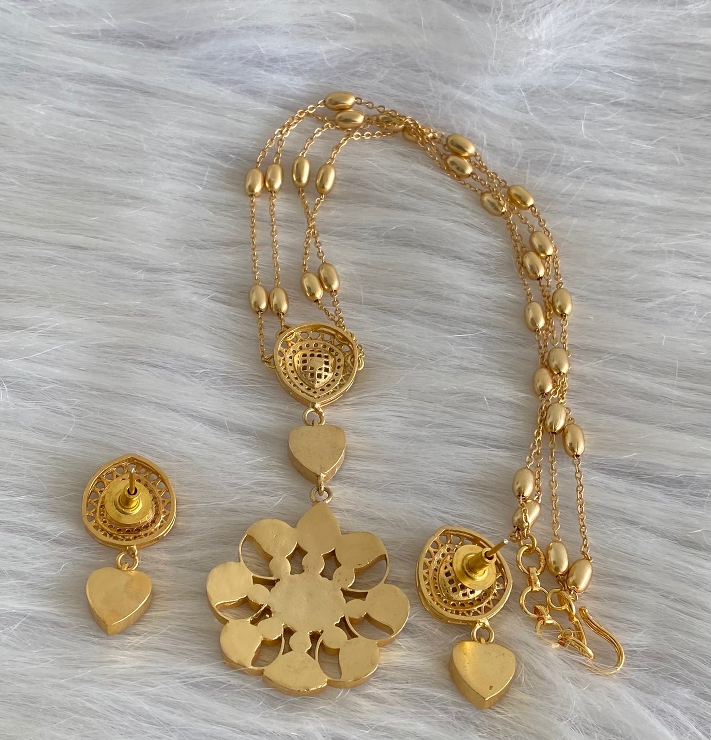 Gold tone white stone double layer kundan jadau necklace set dj-54183