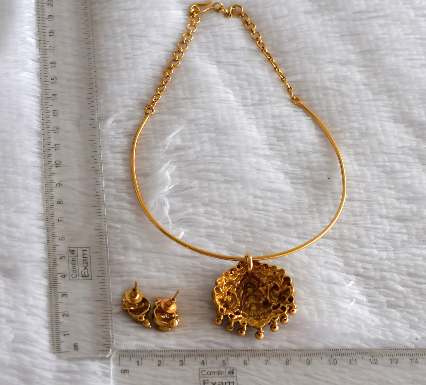 Antique gold tone Lakshmi pendant hasli necklace set dj-51823