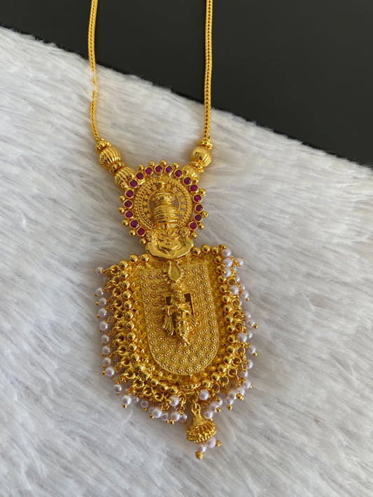 Gold tone pink pearl kerala style Krishna kathakali necklace dj-53112