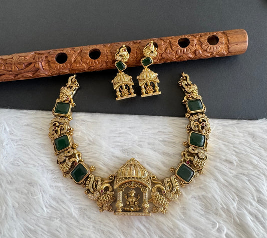 Matte finish green-white lakshmi peacock nakshi necklace set dj-52146