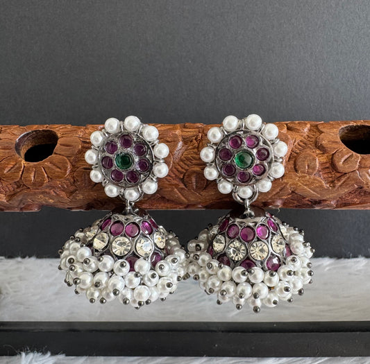 Black finish precious kemp-green pearl jhumkka dj-52296