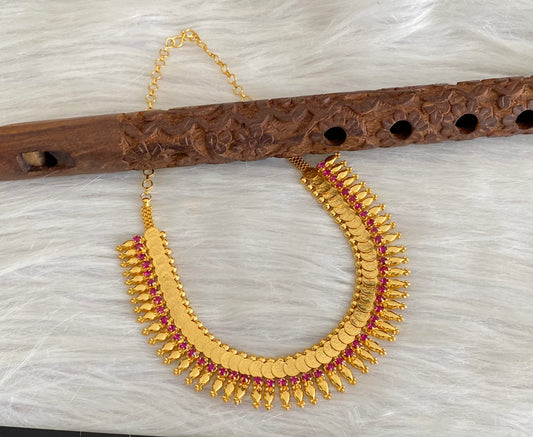 Gold tone kerala style pink stone lakshmi coin necklace dj-54135