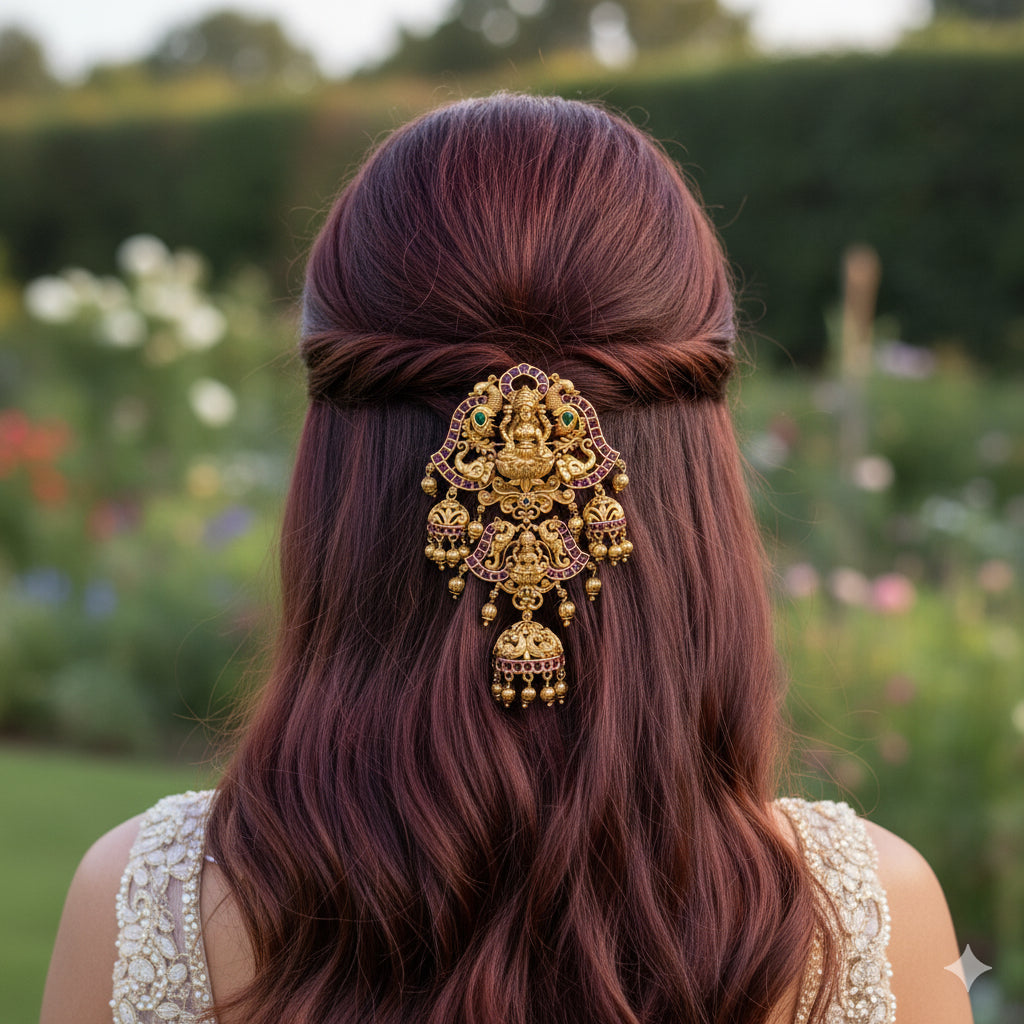 Matte finish kemp-green pearl Lakshmi hair jewel dj-52028