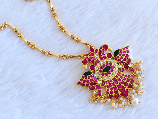 Matte finish pink-green kundan jadau Ganda berunda necklace dj-52727