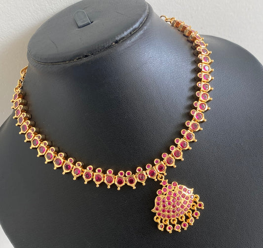 Gold tone AD Balaji/rani pink stone south indian necklace dj-53896