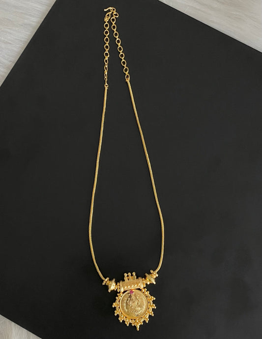 Gold tone pink stone lakshmi coin pendant necklace dj-54124