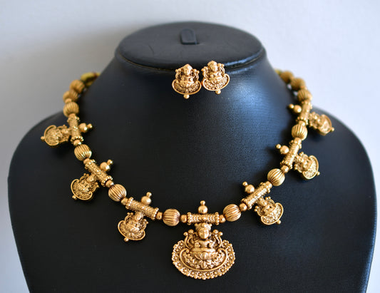 Antique matte lakshmi beaded necklace set dj-52741