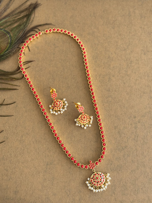 Gold tone coral South Indian style haar set dj-51675