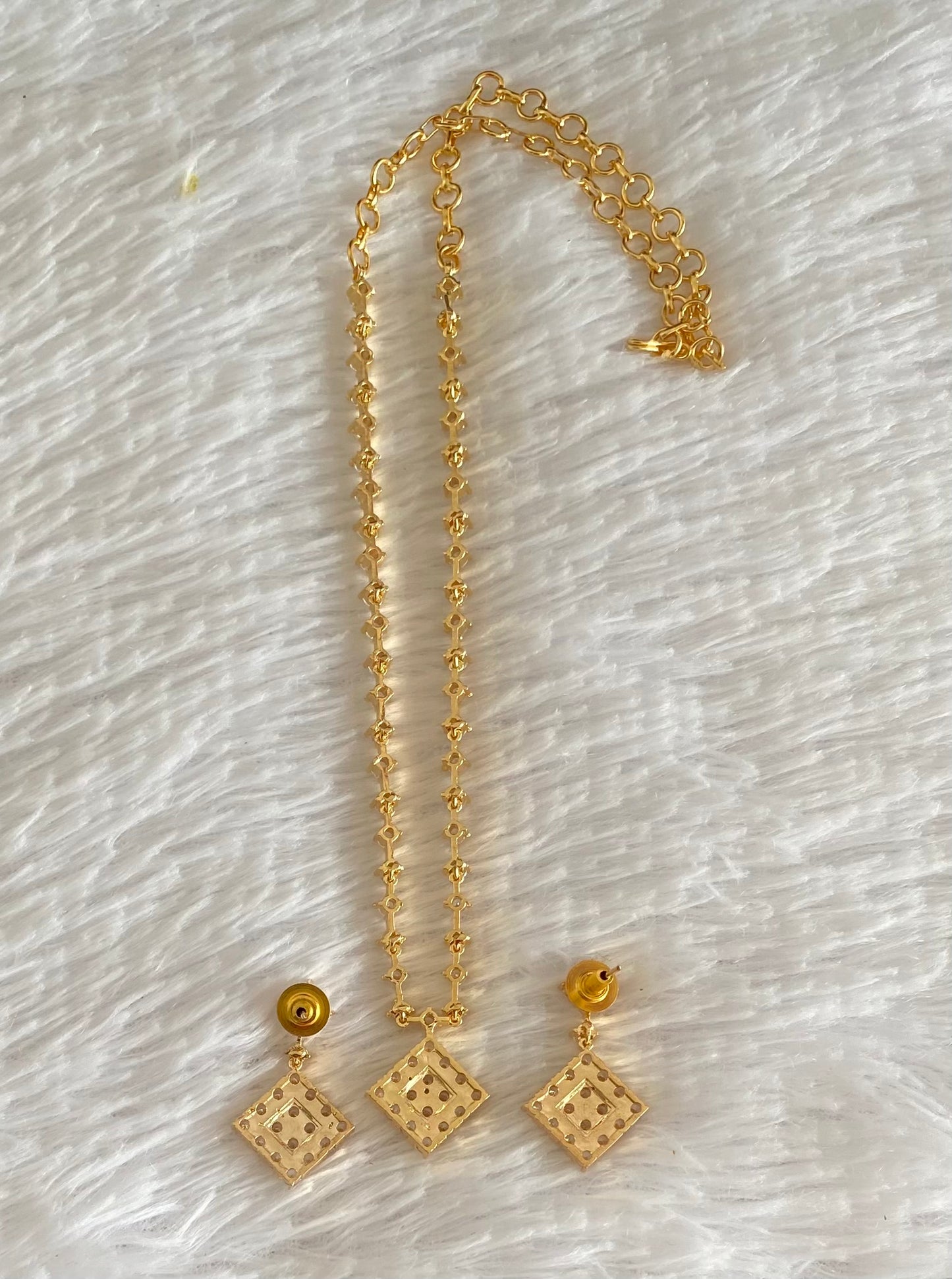 Gold tone cz white stone necklace set dj-54337