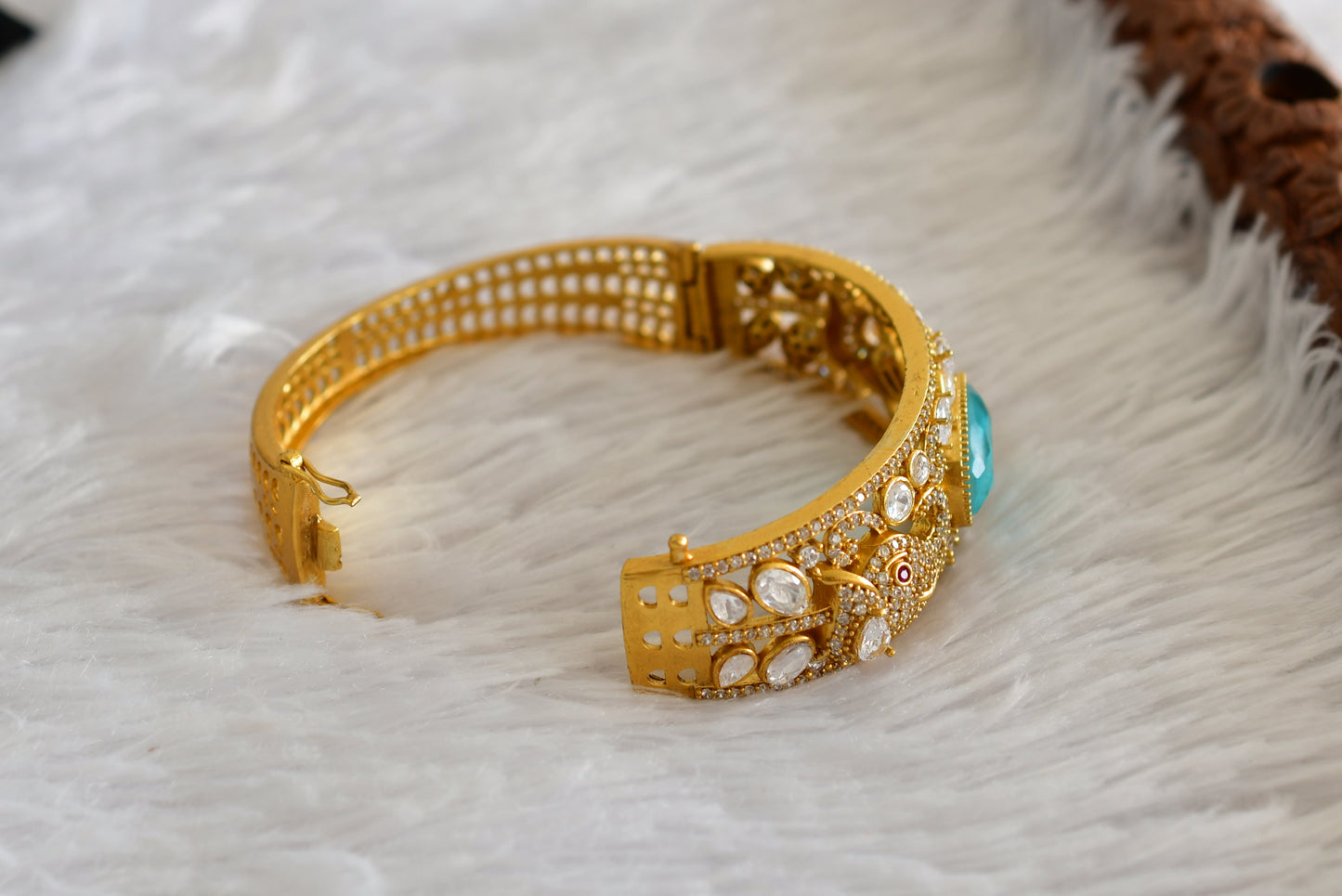 Antique gold tone cz moissanite blue elephant kada dj-51773