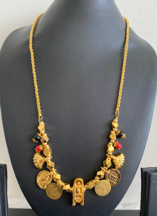 Gold tone coral-black beads mango lakshmi coin Shiva thiru mangalyam dj-52902