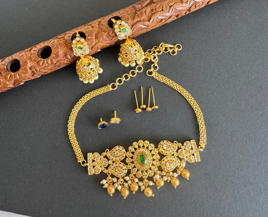 Matte finish mango color changeable choker necklace set dj-52090