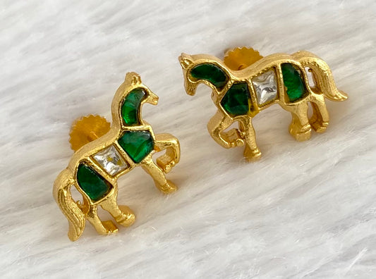 Gold tone green-white kundan jadau horse earrings dj-53543