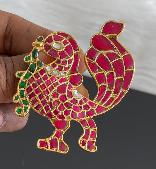 Gold tone kundan jadau kemp-green -white annapakshi pendant dj-53991