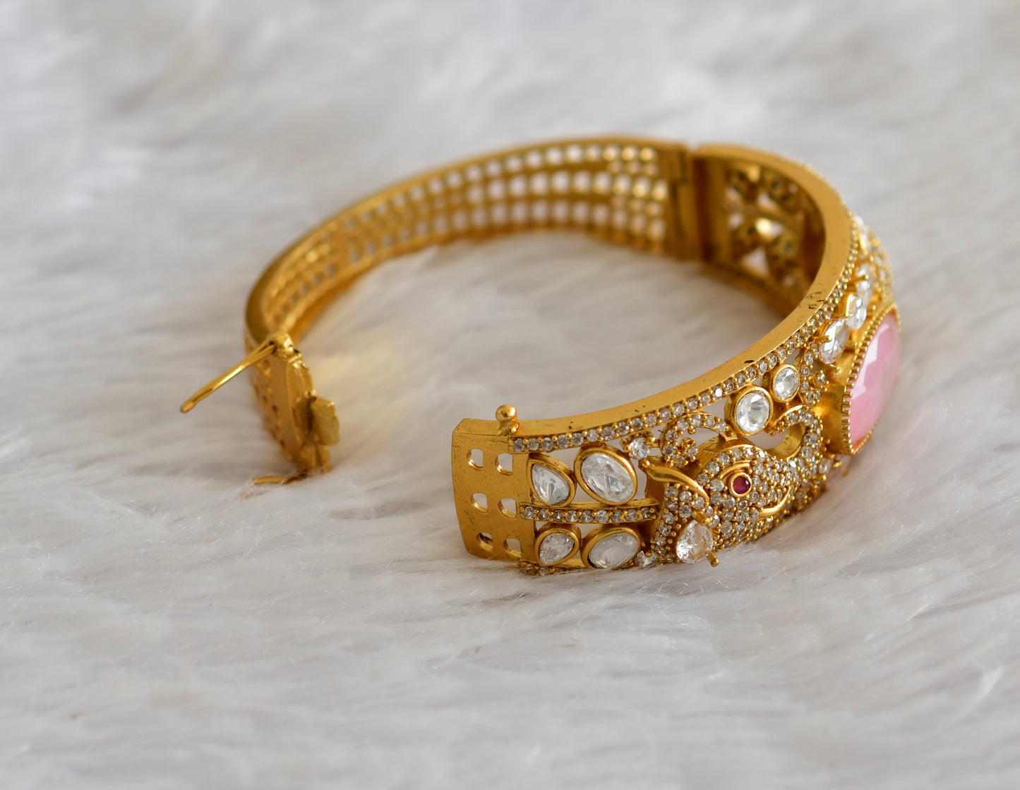 Antique gold tone cz moissanite baby pink elephant kada dj-51772