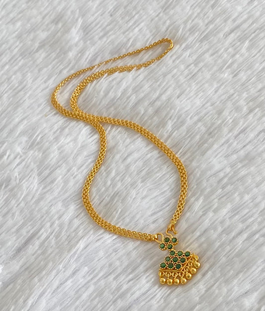 Gold tone 18 inches chain with green stone pathakkam pendant dj-54907