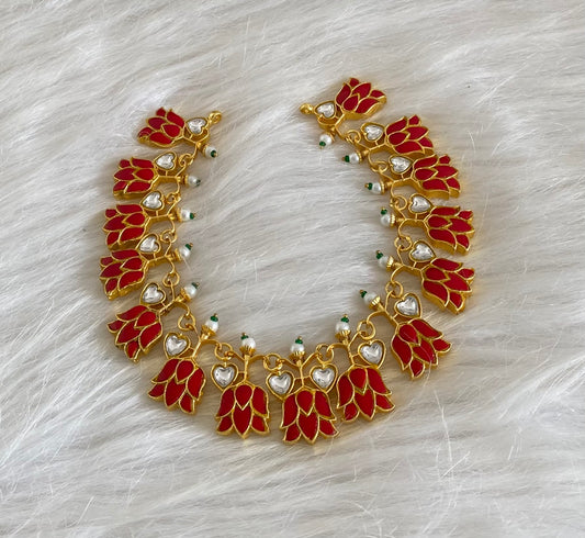 Gold tone coral-white kundan jadau lotus necklace dj-54536