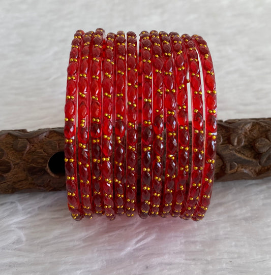 Set of 12 red glass bangles(2.6) dj-52826