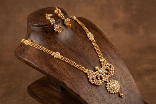 Antique gold tone pearl peacock haar set dj-07000
