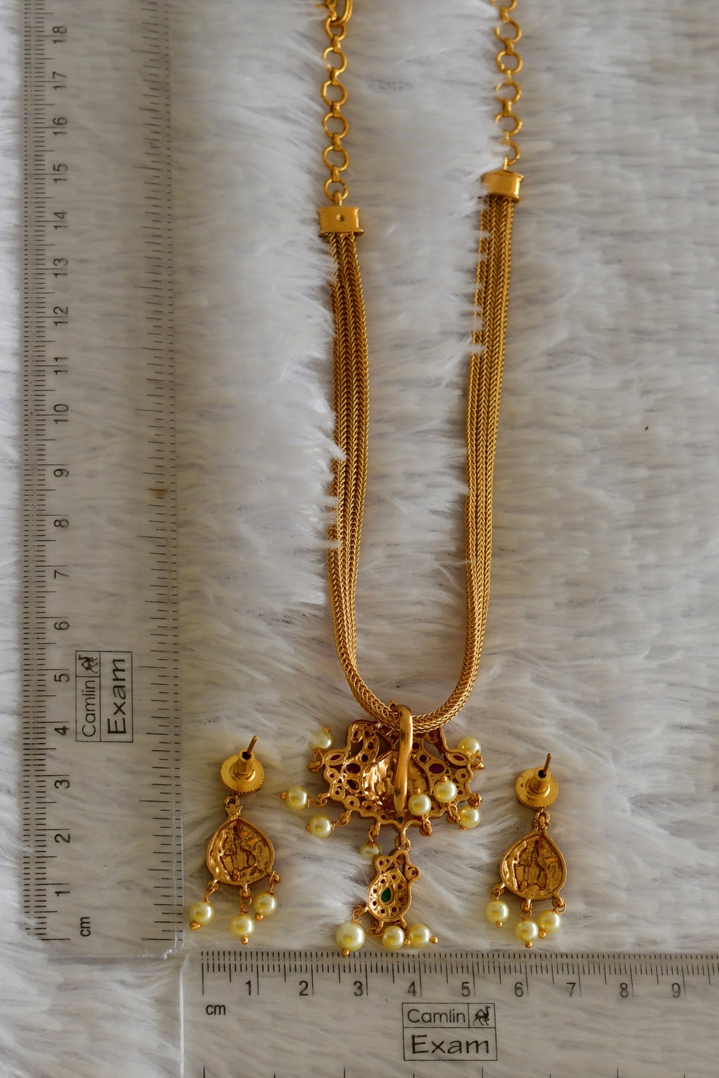 Matte finish cz kemp-green Lakshmi pendant necklace set dj-51824