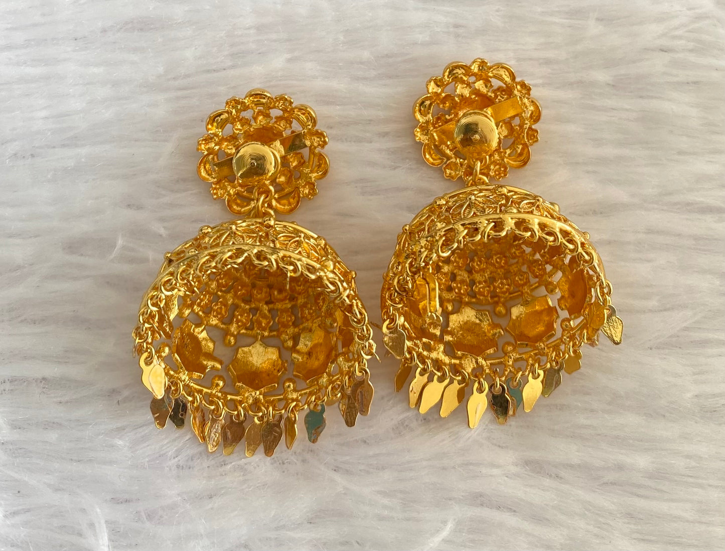 Gold tone kerala style elakka flower jhumkka dj-53148